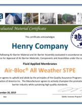 Air-Bloc® All Weather STPE™ ABAA Air Barrier Material Evaluated Certificate